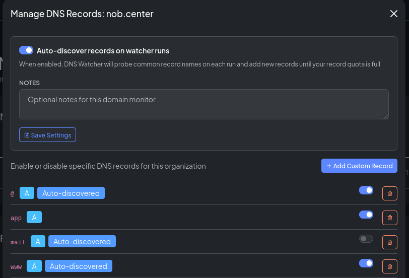 Selecting records to monitor after auto-discovery