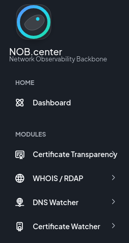 The navigation sidebar showing the four monitoring modules