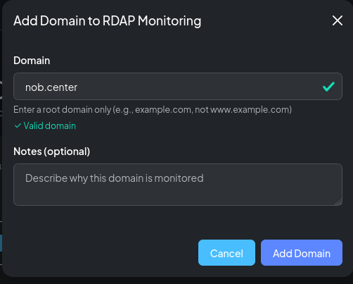 The Add Domain modal